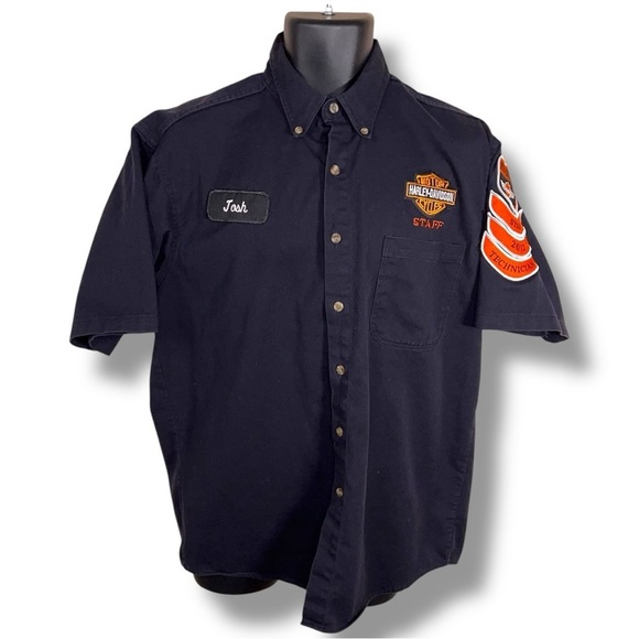 Large Harley Davidson Black Button Front PhD Technician Mens Biker Motorcycle - Picture 1 of 14
